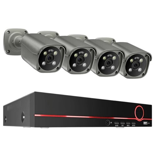 Цифровой IP POE комплект видеонаблюдения на 4 камеры 8Mp со звуком MiCam Security 8044