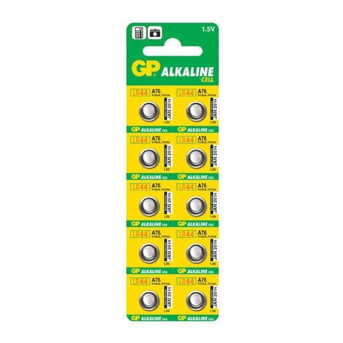 батарейка gp alkaline cell a76 lr44 в упаковке 1 шт Батарейка GP Alkaline, A76 (G13, LR44), алкалиновая, 1 шт, в блистере (отрывной блок)
