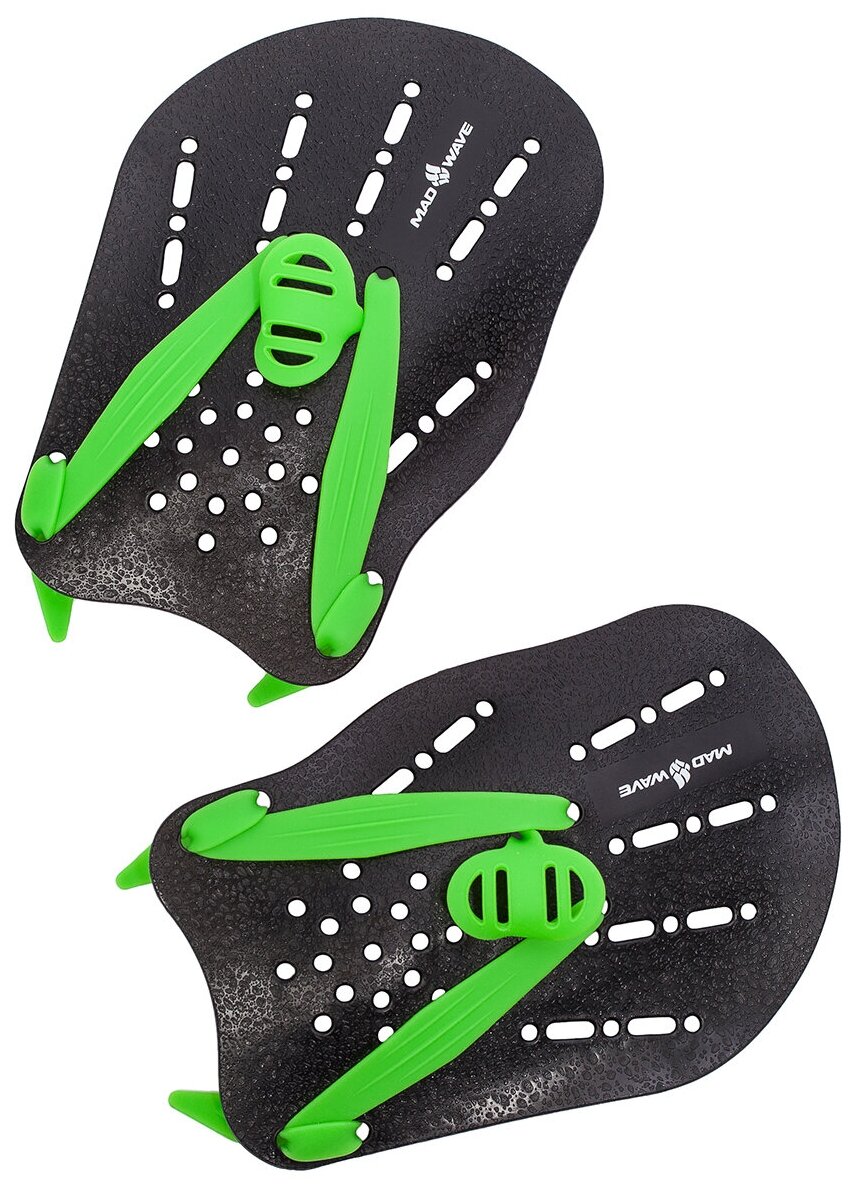 Лопатки для плавания MAD WAVE Mad Wave Paddles, black/green, размер M