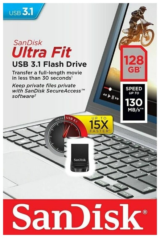 Флешка USB 128Gb SanDisk Ultra Fit SDCZ430-128G-G46 черный - фото №9