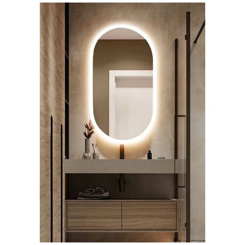 Зеркало настенное с подсветкой парящее овальное капсульное 120*60 см для ванной тёплый свет 3000 К сенсорное управление