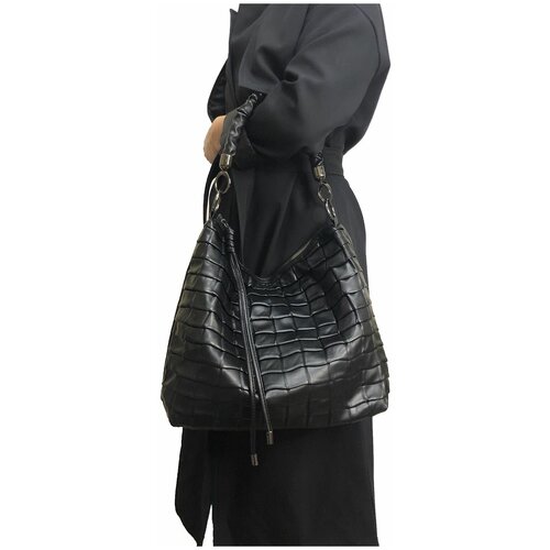 Сумка шоппер , фактура гладкая, черный сумка шоппер erichkrause повседневная текстиль вмещает а4 внутренний карман розовый белый