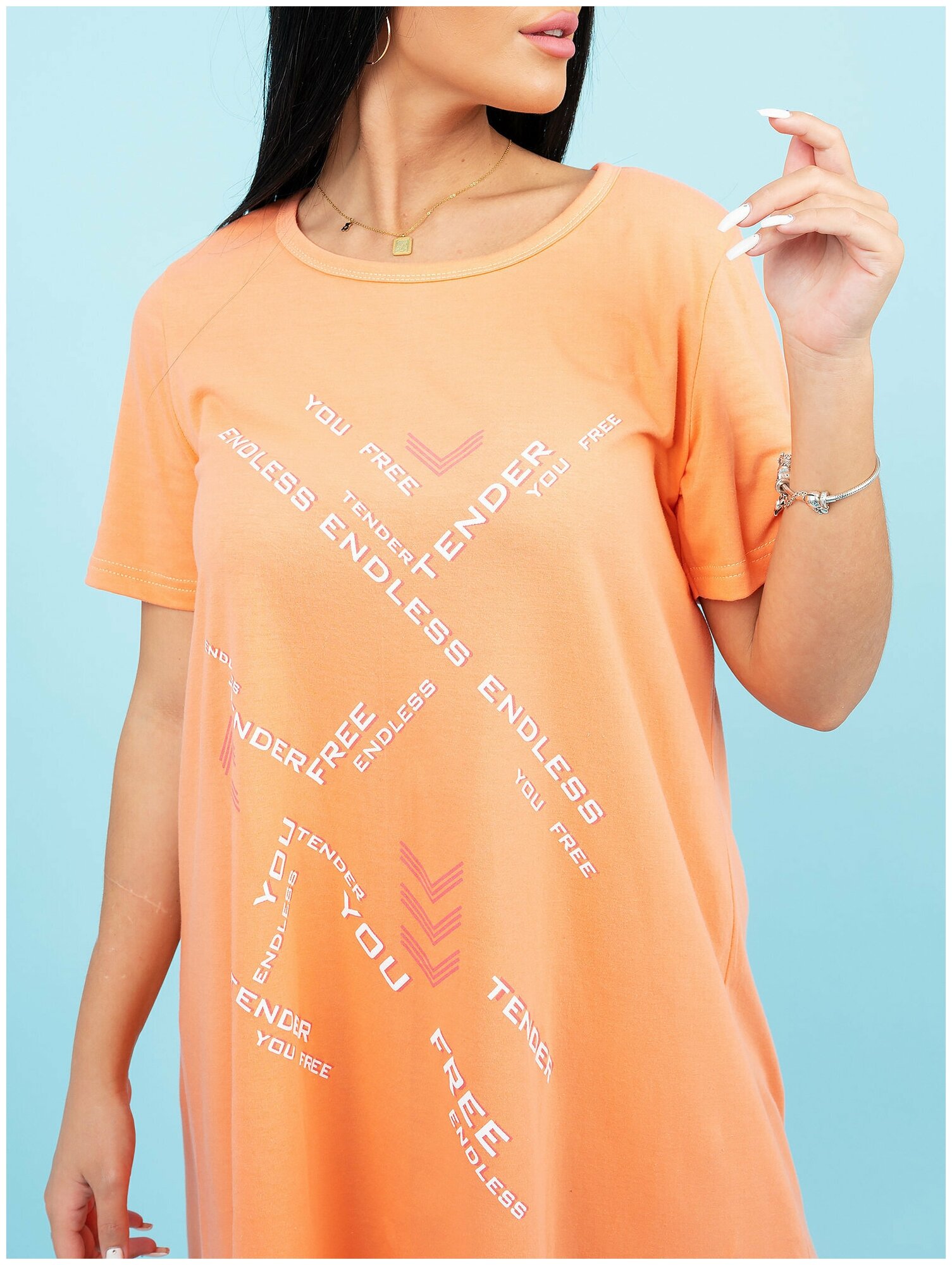 Ночная сорочка хлопковая светло-оранжевый 48 размер - фотография № 5