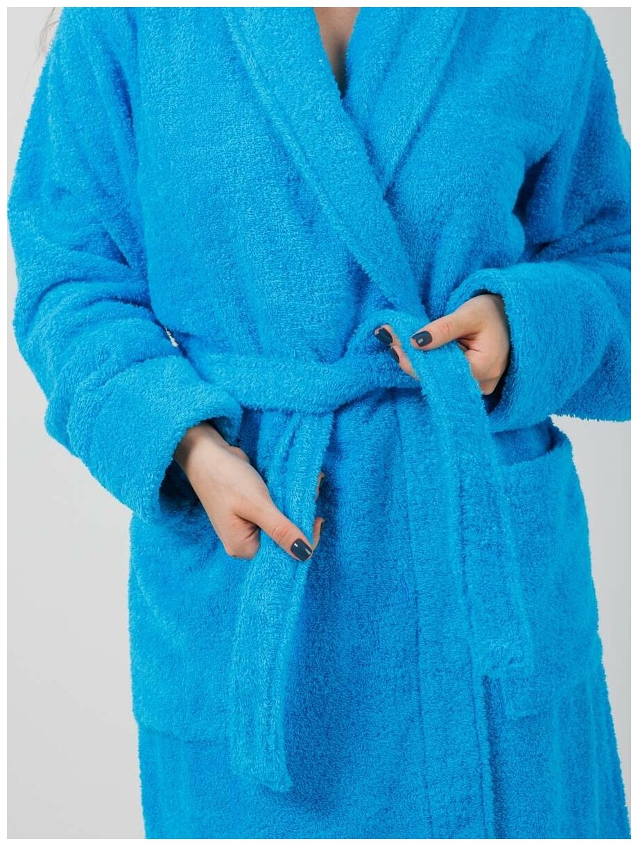 Халат махровый женский BIO-TEXTILES 56-58 голубой домашний банный для беременных в роддом больших размеров с воротником в подарок гостиничный - фотография № 6