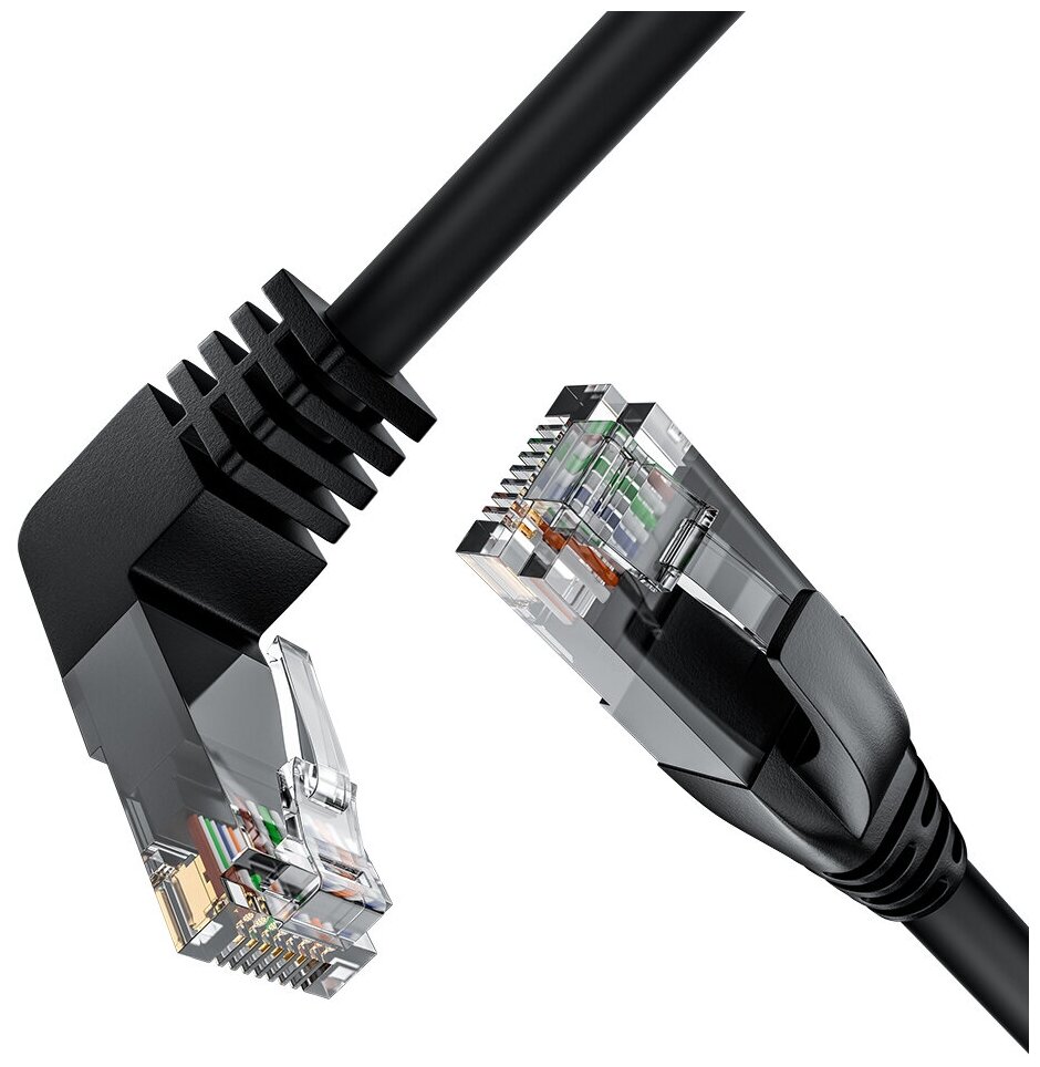 GCR Патч-корд 7.5m UTP кат.6, черный, верхний угол, литой, ethernet high speed, RJ45, T568B