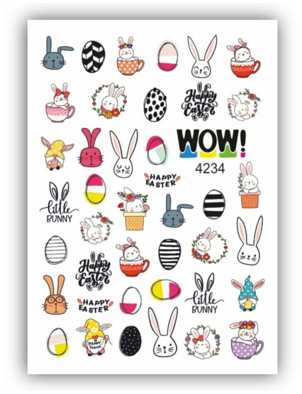 Наклейки для ногтей, слайдеры для маникюра и педикюра. Стиль: Пасха, зайчики.