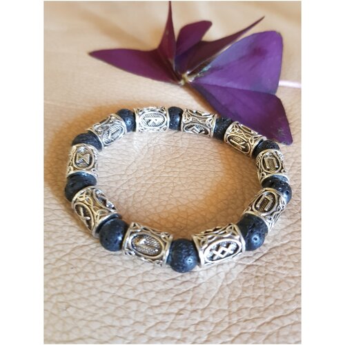 фото Браслет-цепочка noname, вулканическая лава, металл, 1 шт., размер 10 см, размер m, диаметр 6 см, серый, черный