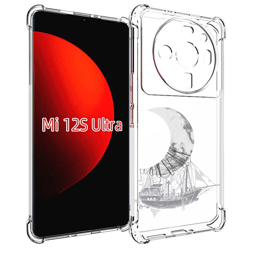 Чехол MyPads черно белый корабль полумесяц для Xiaomi 12S Ultra задняя-панель-накладка-бампер чехол mypads тигр с гранями черно белый для xiaomi 12s ultra задняя панель накладка бампер