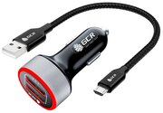 GCR Комплект автомобильное зарядное устройство на 2 USB порта 4.8A, черный, LED индикация + кабель 0.5m MicroUSB черный