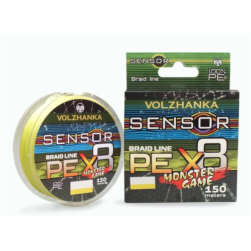 Леска плетеная Sensor Monster Game X8 150м/0.26мм 13.64кг (#2-30Lb) цв. флуо желтый