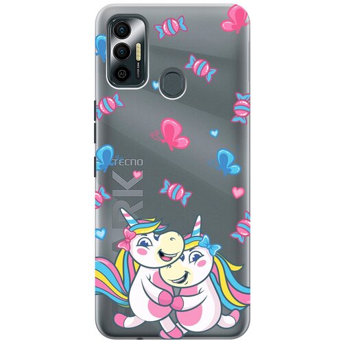 Силиконовый чехол с принтом Unicorns and Candies для Tecno Spark 7 / Техно Спарк 7 матовый чехол unicorns and candies для tecno spark 10 pro техно спарк 10 про с 3d эффектом розовый