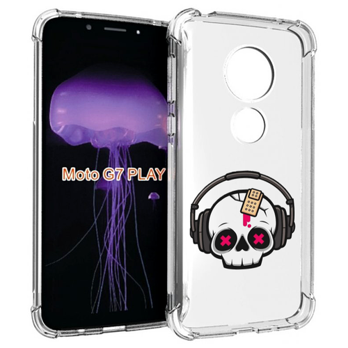 Чехол MyPads черепок в наушниках для Motorola Moto G7 Play задняя-панель-накладка-бампер