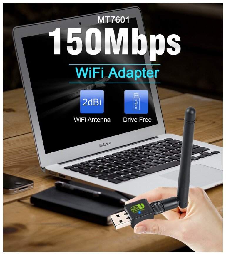 Wi-Fi антенна Smart Wifi, адаптер Wi-Fi беспроводной с антенной, 150 Мбит, 2dbi, умный антенный разъём