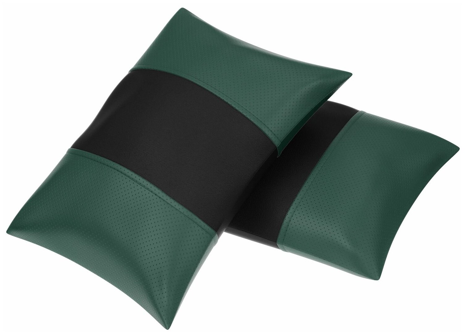 Автомобильная подушка для Opel Vectra B (Опель Вектра B). Экокожа. Середина: черная гладкая экокожа. Боковины: зеленая экокожа с перфорацией. 1 шт.
