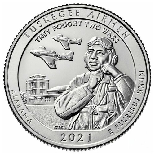 Монета 25 центов Историческое место - Пилоты из Таскиги. Национальные парки. США D 2021 UNC фигуры пилоты ввс армии сша 1941 1945 г масштаб 1 32