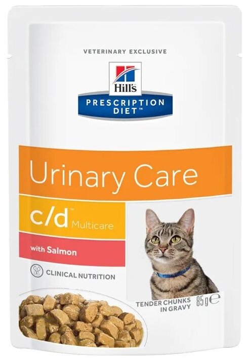 Пауч Hill's Prescription Diet c/d Urinary Care для кошек при профилактике мочекаменной болезни (МКБ), с лососем 0,085 кг - фотография № 4