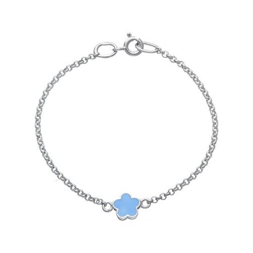 Детский серебряный браслет 925 пробы Цветочек голубой родированный с эмалью