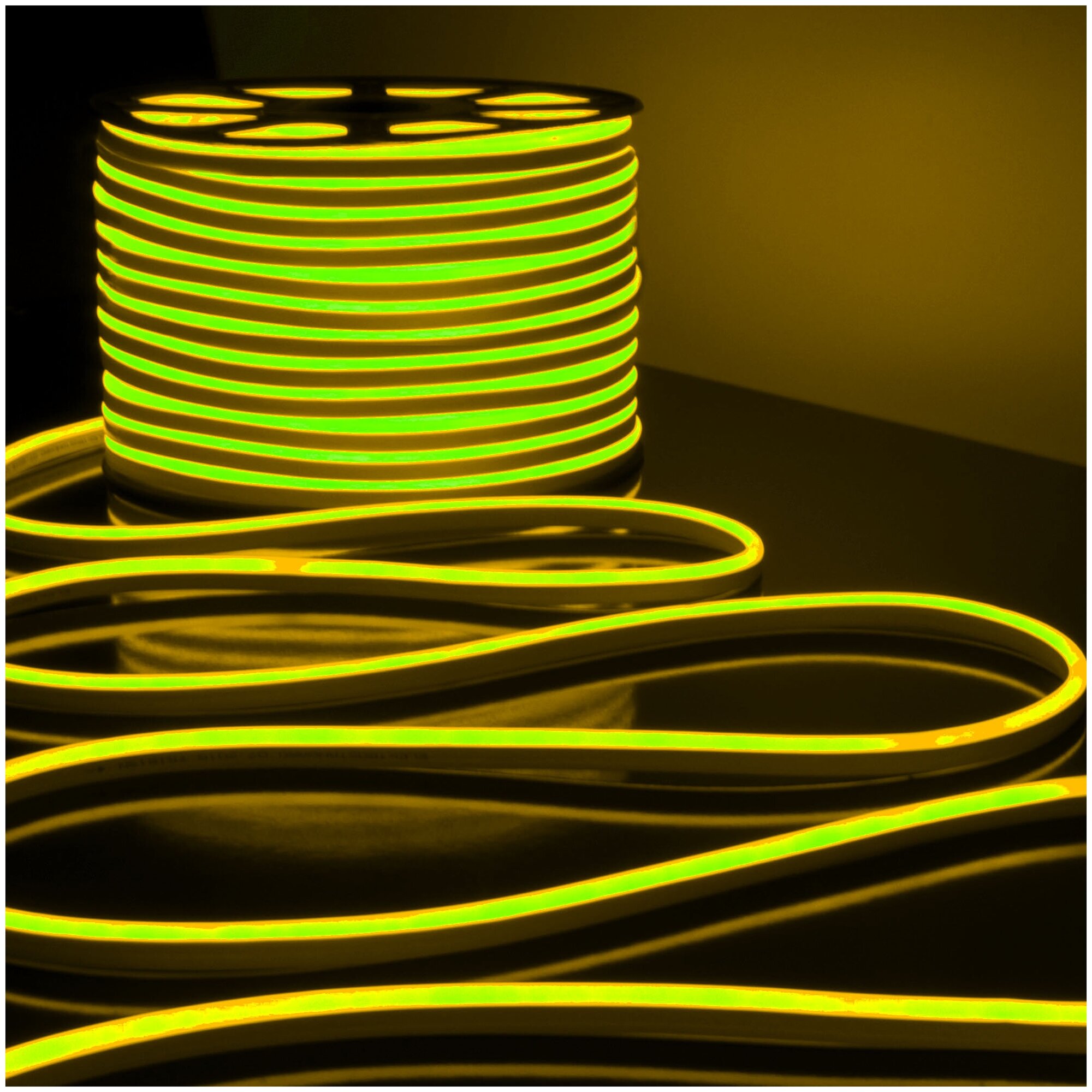 Неоновая лента URAlight 5м, 12В, IP65, 120 LED/m Гибкий неон желтый - фотография № 1