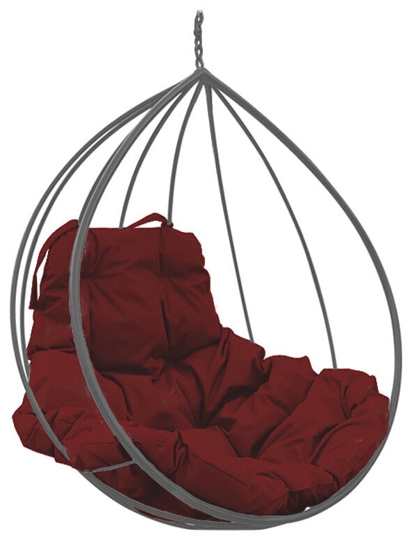 Подвесное кресло капля серое (без стойки), бордовая подушка - фотография № 1