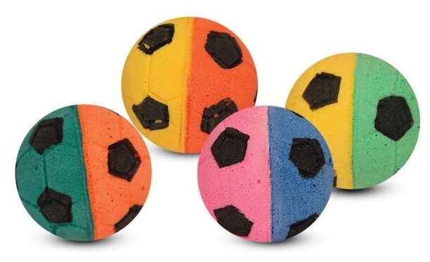 Triol игрушка для кошек "Мяч футбольный", d 40 мм, упаковка 4 шт, разноцветный