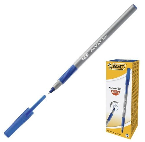 Ручка шариковая, чернила синие, 0.7 мм, тонкое письмо, резиновый упор, BIC Round Stic Exact