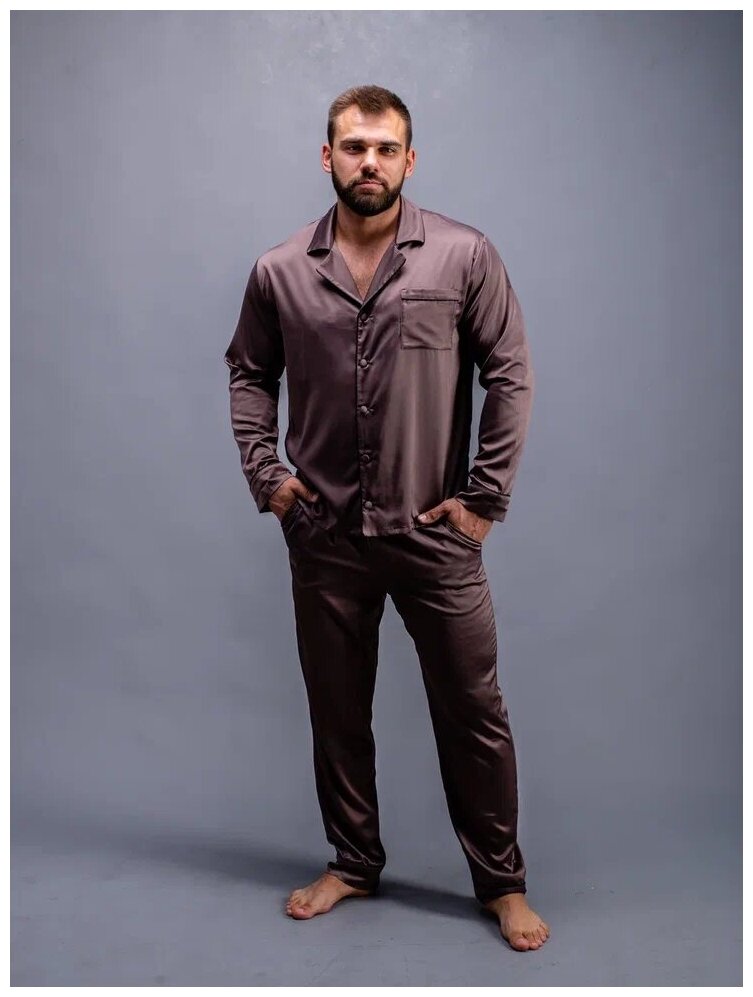Пижама мужская домашняя (шёлк) комплект с брюками и рубашкой