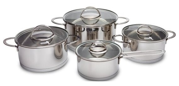 Набор посуды Augustin Welz AW-2200 из нержавеющей стали, 8 предметов: 1,8л, 2,3л, 3,1л, 5,7л