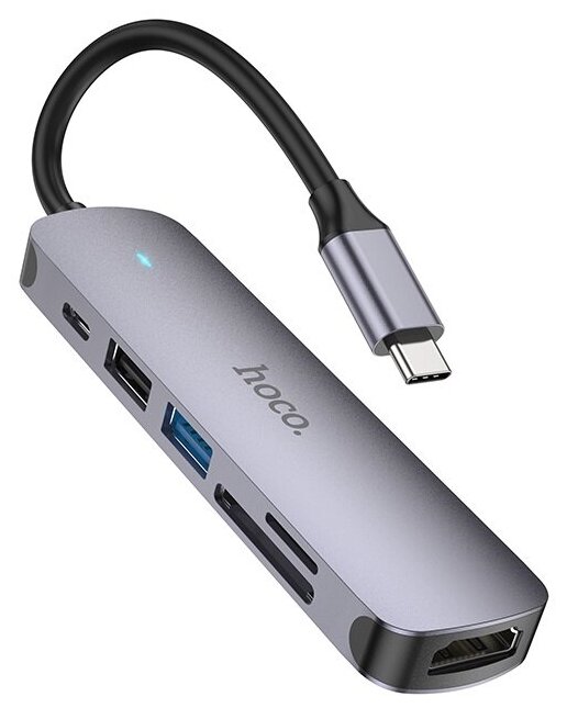 Переходник HOCO HB28 TYPE-C, HDMI+USB3.0+SD+TF, серый