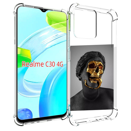 Чехол MyPads золотой череп в статуе для Realme C30 4G / Narzo 50i Prime задняя-панель-накладка-бампер