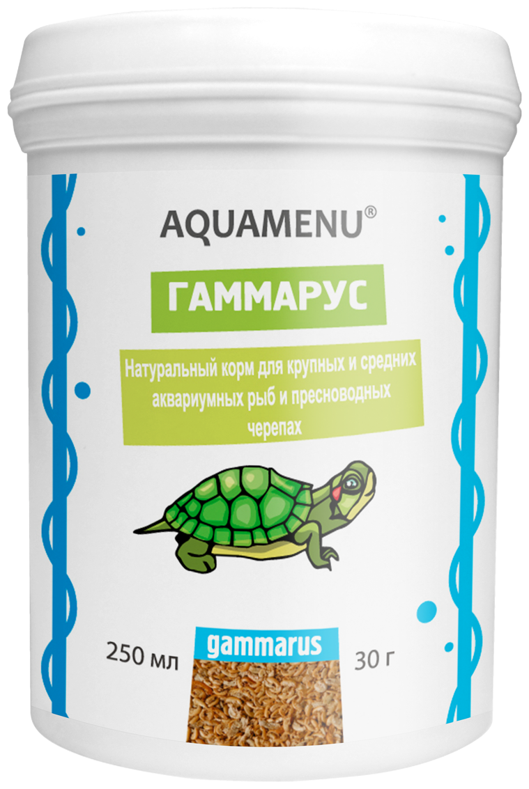Корм аква меню AQUAMENU Гаммарус для крупных и средних аквариумных рыб и пресноводных черепах 250мл. (30г) - фотография № 3