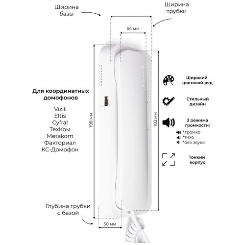 Цифрал Unifon Smart U трубка домофона (для координатных домофонов CYFRAL,ETLIS,метаком,VIZIT) -белая