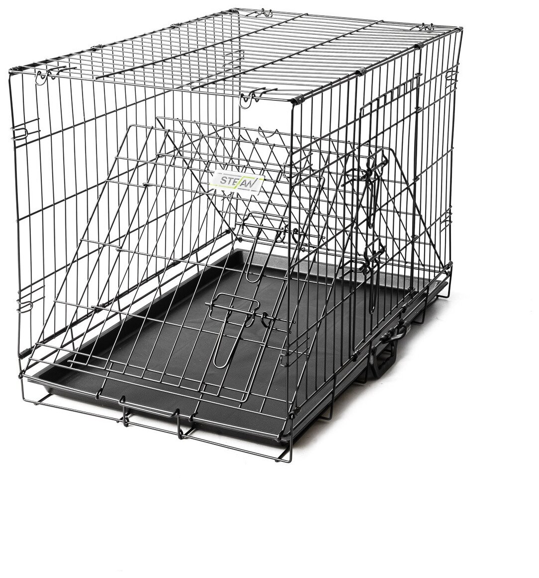 Клетка для собак с поддоном, 2х двери, металл STEFAN, №3 76x46x53, черный, MC203 - фотография № 15