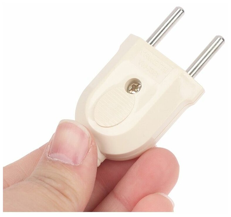 фото Вилка разборная электрическая ВК-004, 6 А, 250 В, пластиковая, прямая, бежевая для монтажа на кабель