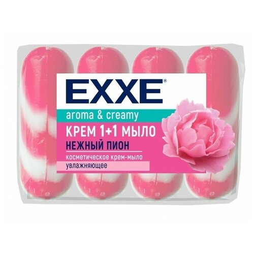 Крем+мыло Exxe 1+1 Нежный пион розовое полосатое, 4 шт*90 г.