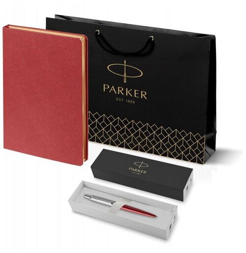 Подарочный набор: Ежедневник красный недатированный и Шариковая ручка Parker Jotter Essential, Kensington Red CT, стержень: Mblue