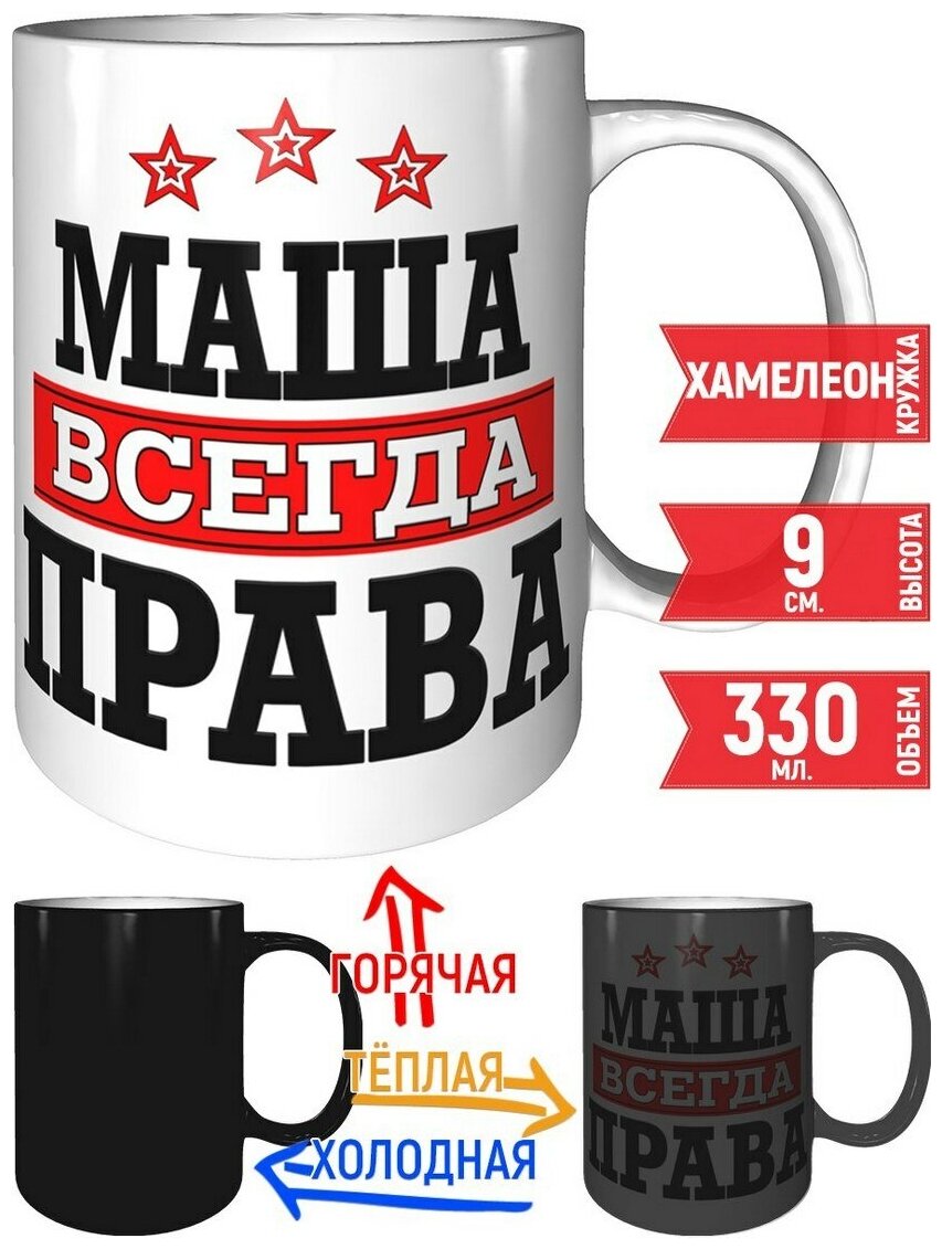 Кружка Маша всегда права - проявляющаяся при нагреве, хамелеон.