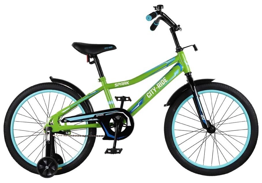 Велосипед детский двухколесный City-Ride Spark рама сталь колеса радиус 16" страховочные колеса велосипед для мальчиков для девочек для детей цвет Зеленый