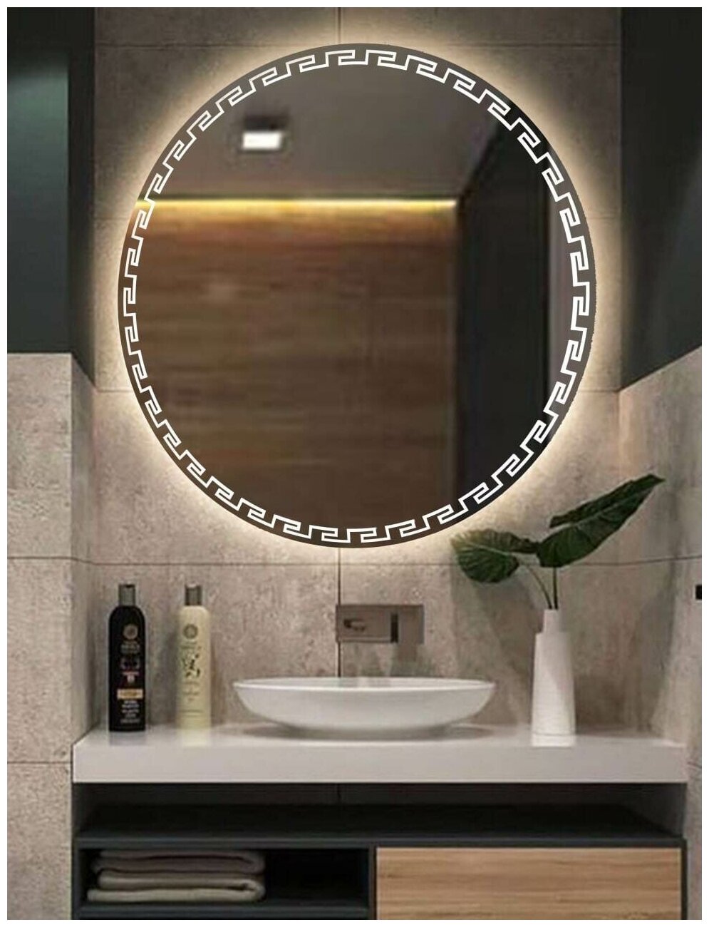 Зеркало настенное с подсветкой парящее круглое 80*80 см "Версаче" для ванной тёплый свет 3000 К сенсорное управление