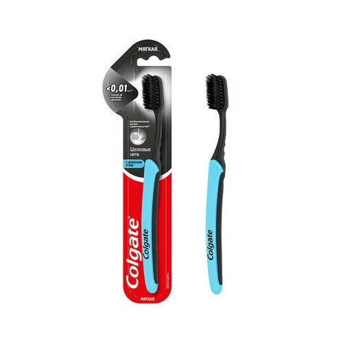 Зубная щетка Colgate Шелковые Нити с древесным углем (черная) для здоровья десен, мягкая