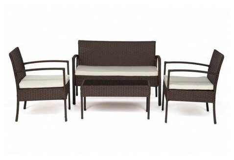 Лаундж сет (диван+2кресла+столик+подушки) (mod. 210000), коричневый, ткань: DB-02 бежевый - фотография № 3