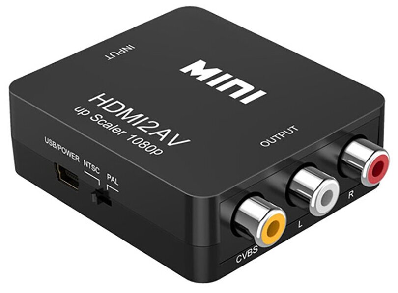 Конвертер GSMIN BP21 HDMI (F) - AV RCA (F) (питание mini USB) (Full HD 1080p 60 Гц) (Черный)