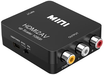 Конвертер GSMIN BP21 HDMI (F) - AV RCA (F), (питание mini USB) (Full HD 1080p, 60 Гц) (Черный)