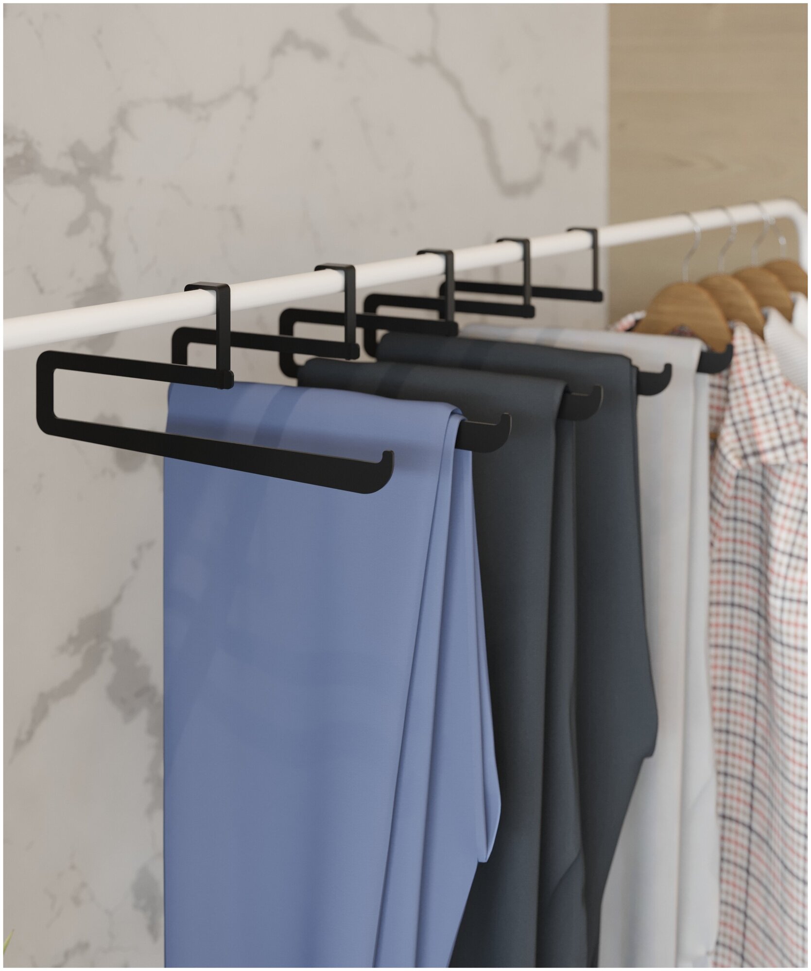 Плечики для одежды, вешалка-перекладина TEMPACHE для брюк и юбок в шкаф, гардеробную, 32,5х14х1,5, черная, 5 шт.