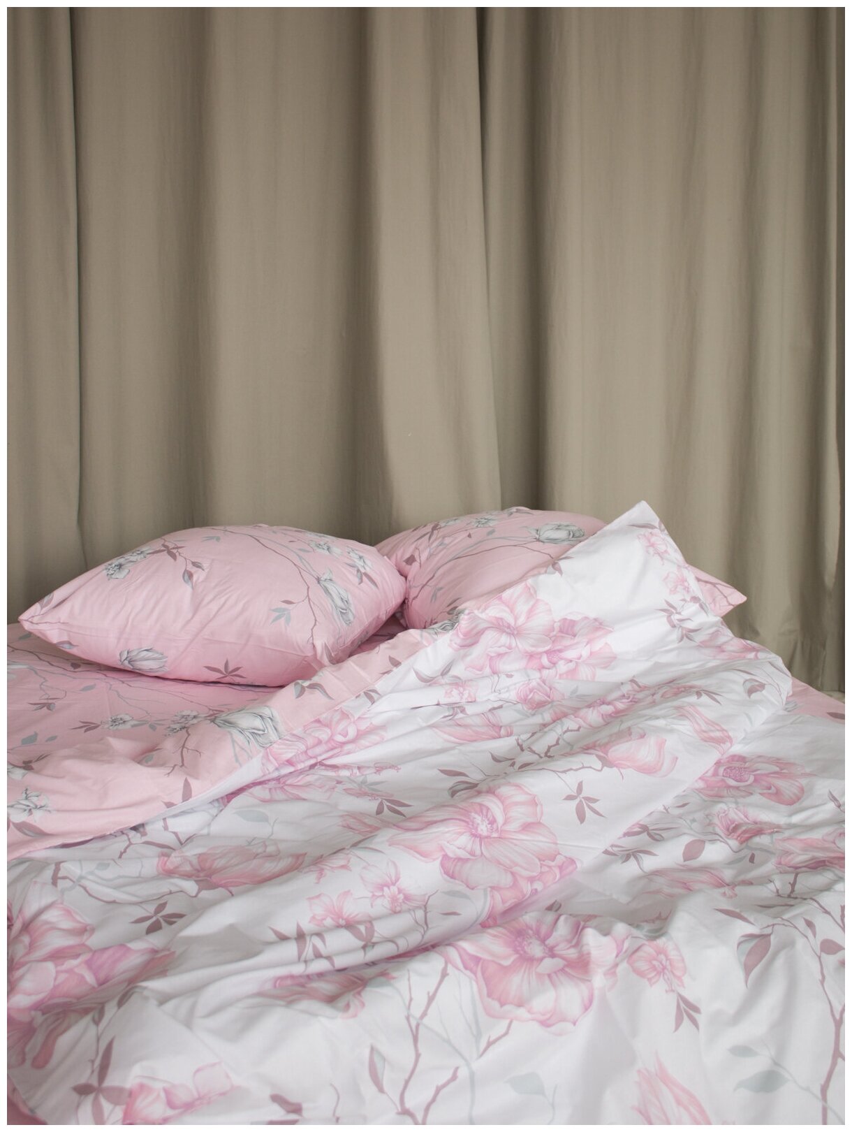 Пододеяльник 2 спальный на молнии 175 х 215 поплин 100 % хлопок Магнолия mary Home розовый