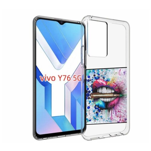 Чехол MyPads разноцветные губы с пулей для Vivo Y76 5G задняя-панель-накладка-бампер