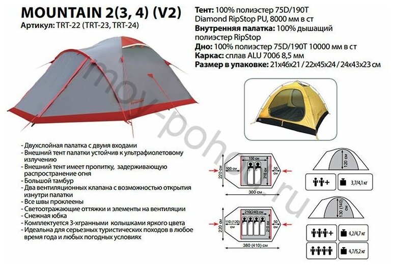 Палатка Tramp Mountain 4 V2 серый