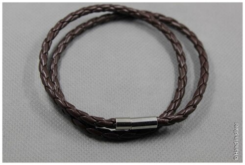 Handinsilver ( Посеребриручку ) Браслет плетеный кожаный с магнитной застежкой в два оборота длиной 32см