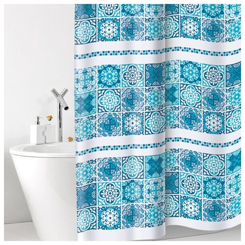 Штора для ванной комнаты ПВХ с пропиткой размер 200х180 см, Cementine, цвет бирюзовый