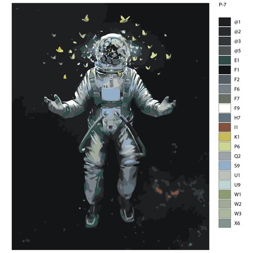 Картина по номерам, 40 x 50, IIIR-P-7, космонавт,космос,арт,бабочки , 