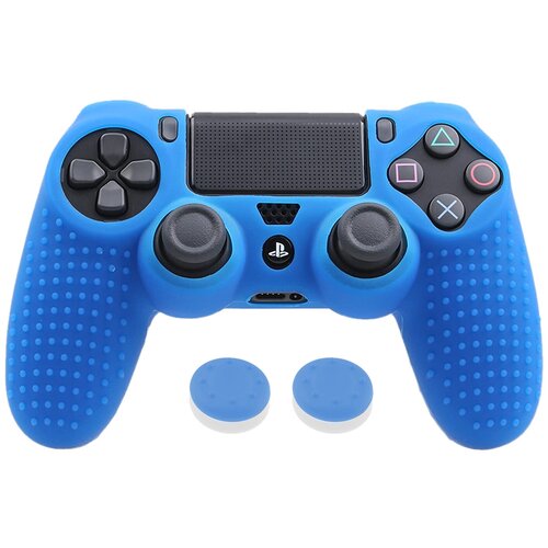 Защитный силиконовый чехол для геймпада Sony PlayStation 4 DualShock (накладка для контроллера SP4 Дуалшок) с рисунком и массажными пупырками, синий